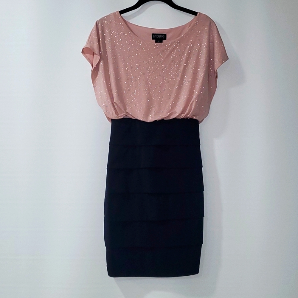 EnFocus Studio Size 4 Pink/Glitter & Navy Blue Dress